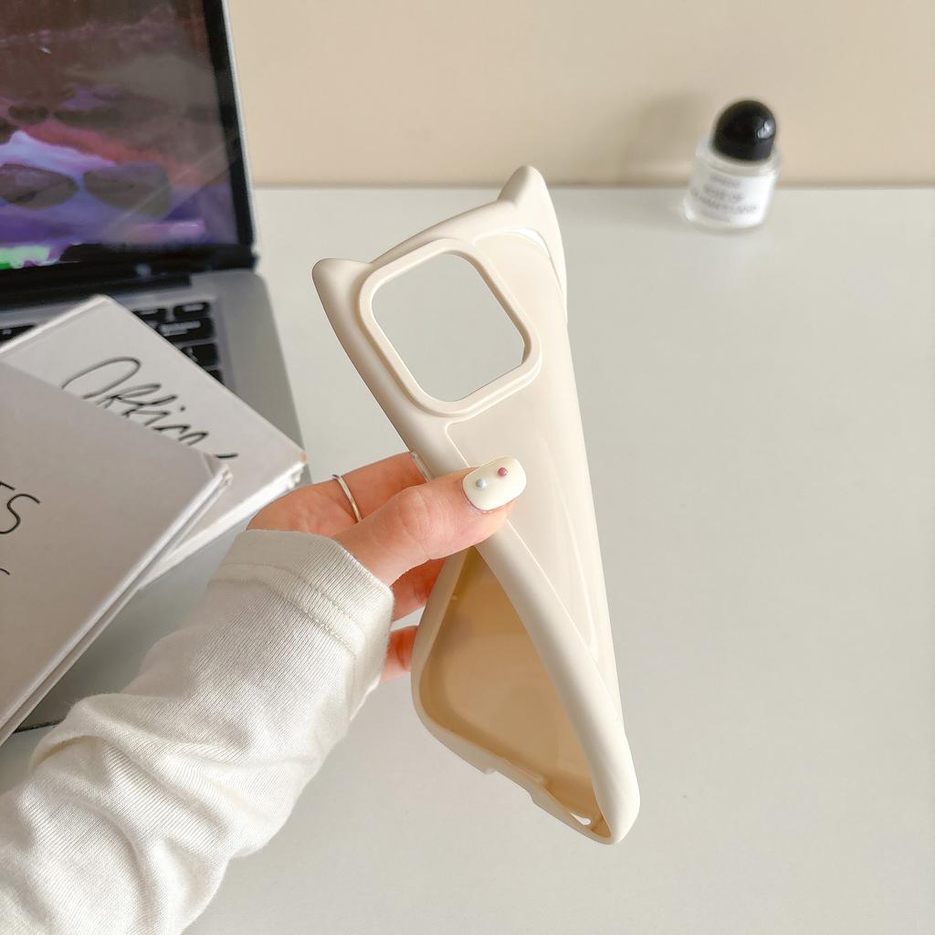 Cute Cartoon 3D Cat Ear Glossy Silicone Soft Case For iPhone 15 Pro Max 11 13 14 Plus Candy Thickened Bumper Shockproof Cover