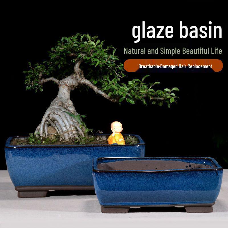 Extra-Large Breathable Purple Clay Square Bonsai Pot for Succulents and Green Plants