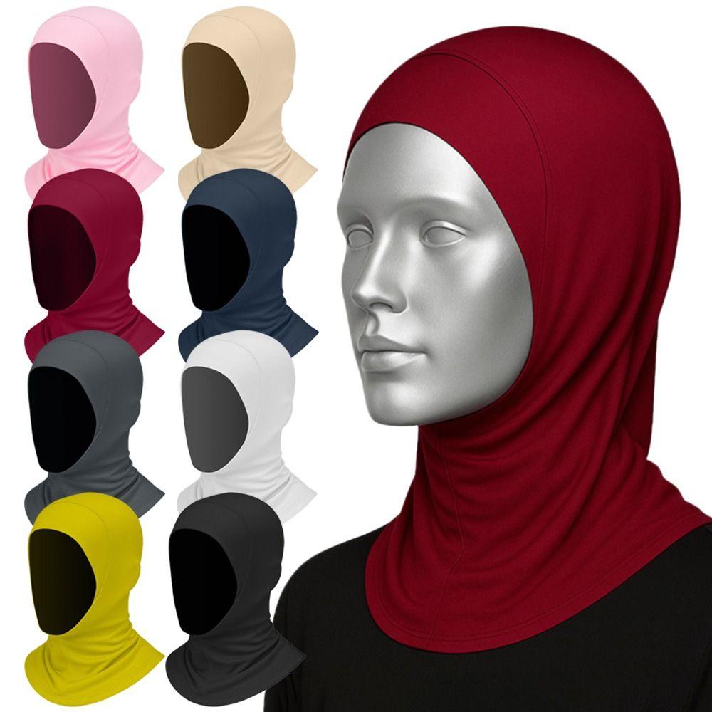 Elegant Ice Silk Women Hijab Scarf Neck Protection Sun Protection Instant Hijab Solid Color Spandex Prayer Hijab Lady