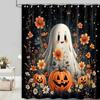 Spooky Halloween Shower Curtain Ghost Pumpkin Autumn Fall Holiday Decor Waterproof Polyester Bathroom Tapestry Curtain for Home