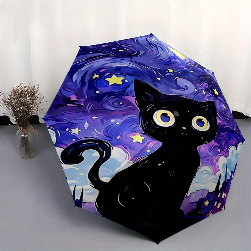 1pc Night Sky Black Cat Automatic Opening and Closing Folding - A Good Choice for Gifts, Fashionable and Convenient Umbrella With Cute Cartoon Ch