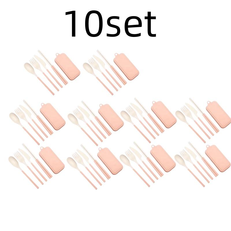 4Pcs Wheat Straw Dinnerware Set Portable Tableware Knife Fork Spoon Chopsticks Set Travel Cutlery Eco-Friendly Utensil Box