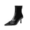10086-2 Fashion Skinny Leg Boots Pointed Glossy High Heel Short Boots Autumn New Belt Buckle Skinny Heel Short Women's Boots