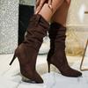 New Style Sexy Pointed Toe Party Stripper Heels Pleated Ankle Boots for Women Autumn Winter Stiletto Shoes Luxury Boots
