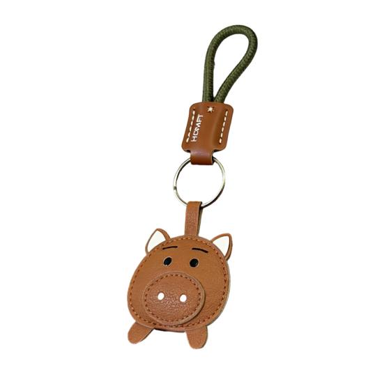 

Keychain Pendant Imitation Leather 3D Piggy Shape Key Pendant with Metal Ring Anti-Slip Lanyard Bag Charm Accessory
