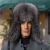 Real Fox Fur Hats Men 's Winter Lei Feng Hat Middle-Aged Elderly Outdoor Thickened Raccoon Fur Cap Warm Sheep Leather Bomber Hat