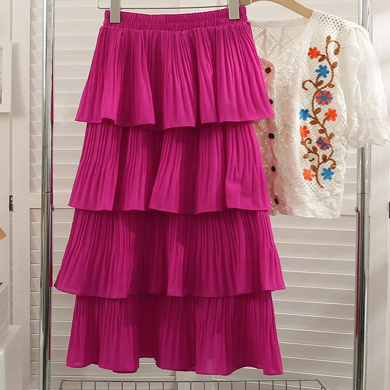 

Qooth/весенне-летние женские модные многослойные юбки с высокой талией, повседневная однотонная юбка-тортик QT1683 one size розовый