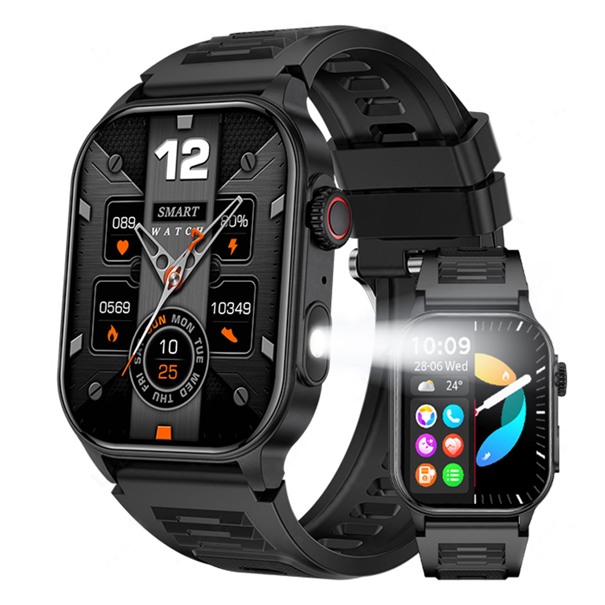 

LIGE KM02 Мужские часы с фонариком на открытом воздухе IP68 Водонепроницаемые умные часы Мужские спортивные умные часы с пульсометром silicone strap чёрный