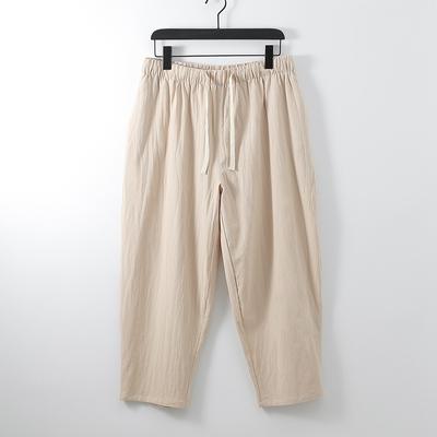 Zomerbroek Heren Grote Maat Slank Dun Model Elastische Taille Casual Broek Los Linnen Kleine Pijp Negen-kwart Broek Man