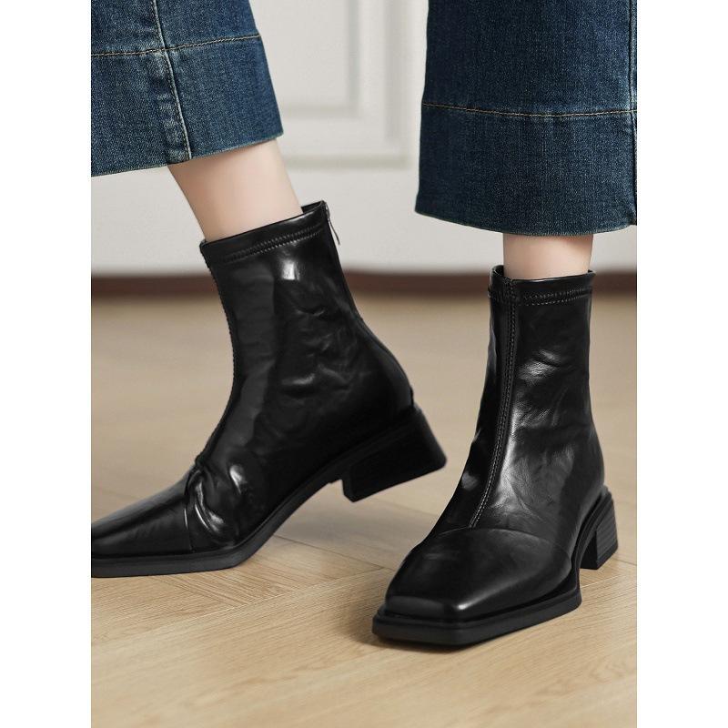 Huge good-looking medium heel thin boots women's head Martin boots thick-soled Chelsea boots small short boots