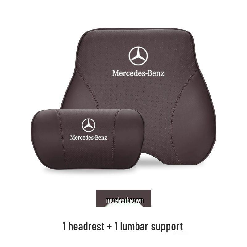 Cojín de Cabeza y Respaldo de Cuero Genuino para Coche Mercedes-Benz - Almohada Universal para E300L, C260, GLC (Todas las temporadas)