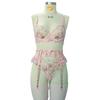 European Pink Floral Embroidered Garter & Bow Bra Set