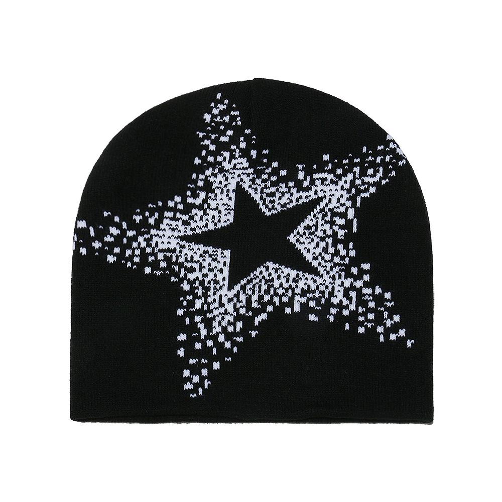 2025 autumn and winter new wool hat outdoor cycling pullover hat pentagram jacquard knitted hat cold hat men