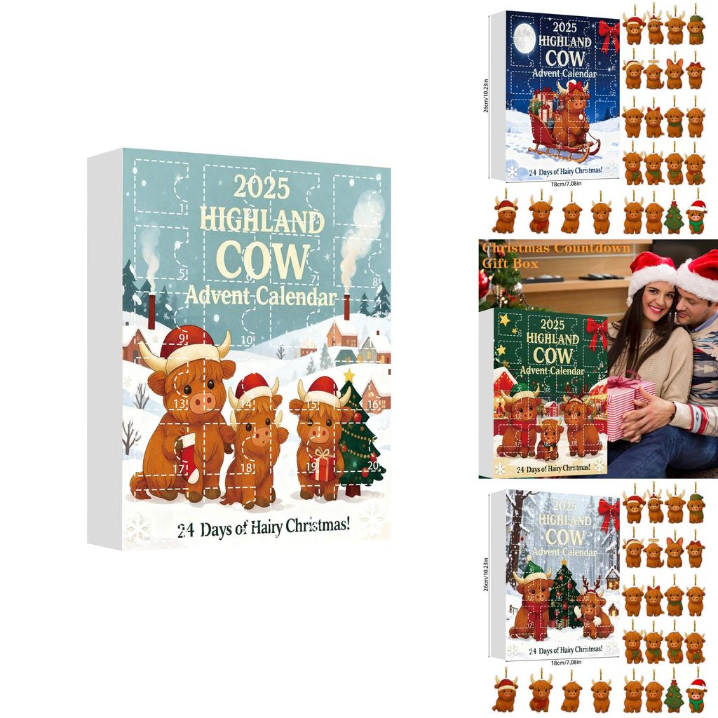 Christmas Blind Box Highland Cattle Series Acrylic Holiday Decorations For Festive Tree Ornaments And Gifts