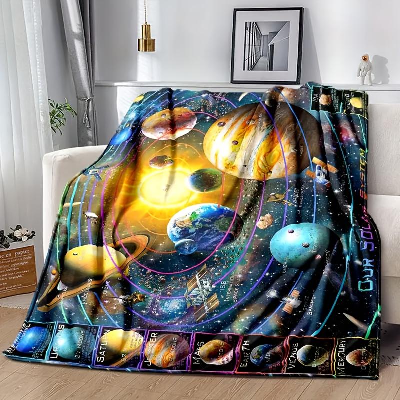 Superweiche Flanelldecke mit Sonnensystem-Muster - Heimdekoration | Ideales Geburtstags- oder Feiertagsgeschenk | Ganzjährig bequem