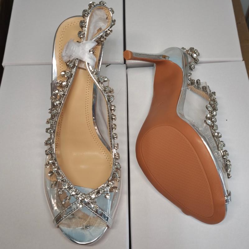 Spring/summer Women's High-heeled Peep-toe Sandals Rhinestone Chain Detail, Slingback Style, Perfect For Formal Events
