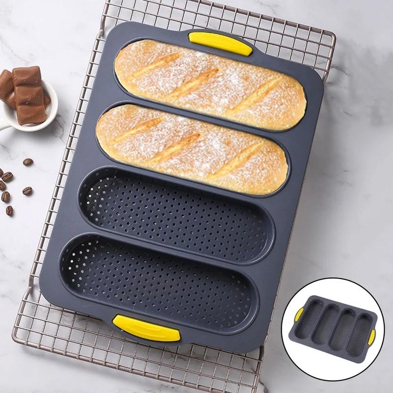 Silicone 4 Grids Bread Baking Mold, Baguette Baking Tray, No Stick Loaf Pan, Bread Toast Mould, Pastry Tools