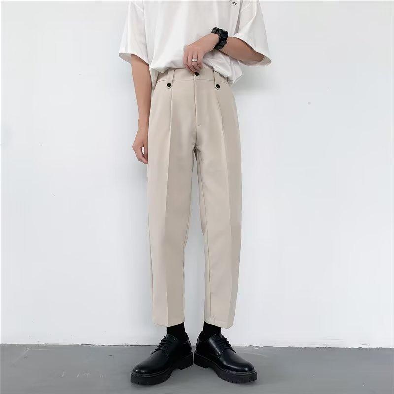 Suit pants men's Hong Kong style ins ruffian handsome straight slim nine-point pants autumn trend drape casual pants