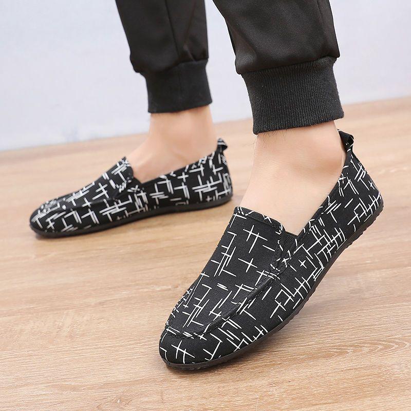 Sommar Andningsbara Herrskor Man Gamla Peking Canvas Skor Herrskor Koreanska Skor Casual Latskor Platt Häl Körskor