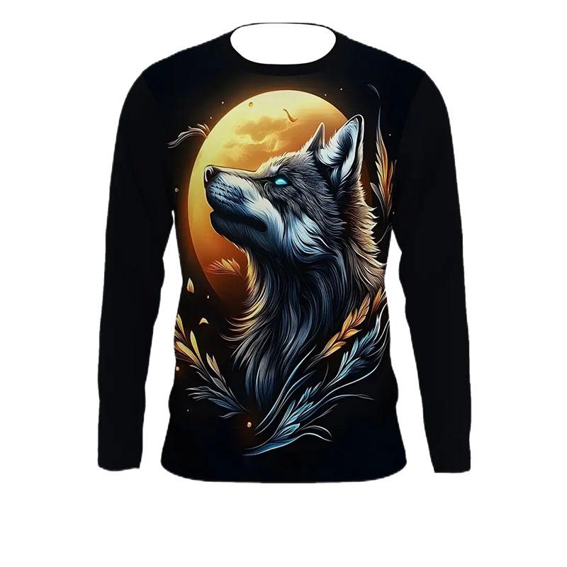 Wolf Graphic 3D Print Men's T Shirt For Men Clothing Tees Cool Animal Tops Autumn Casual Loose Long Sleeve Pullover Streetwear