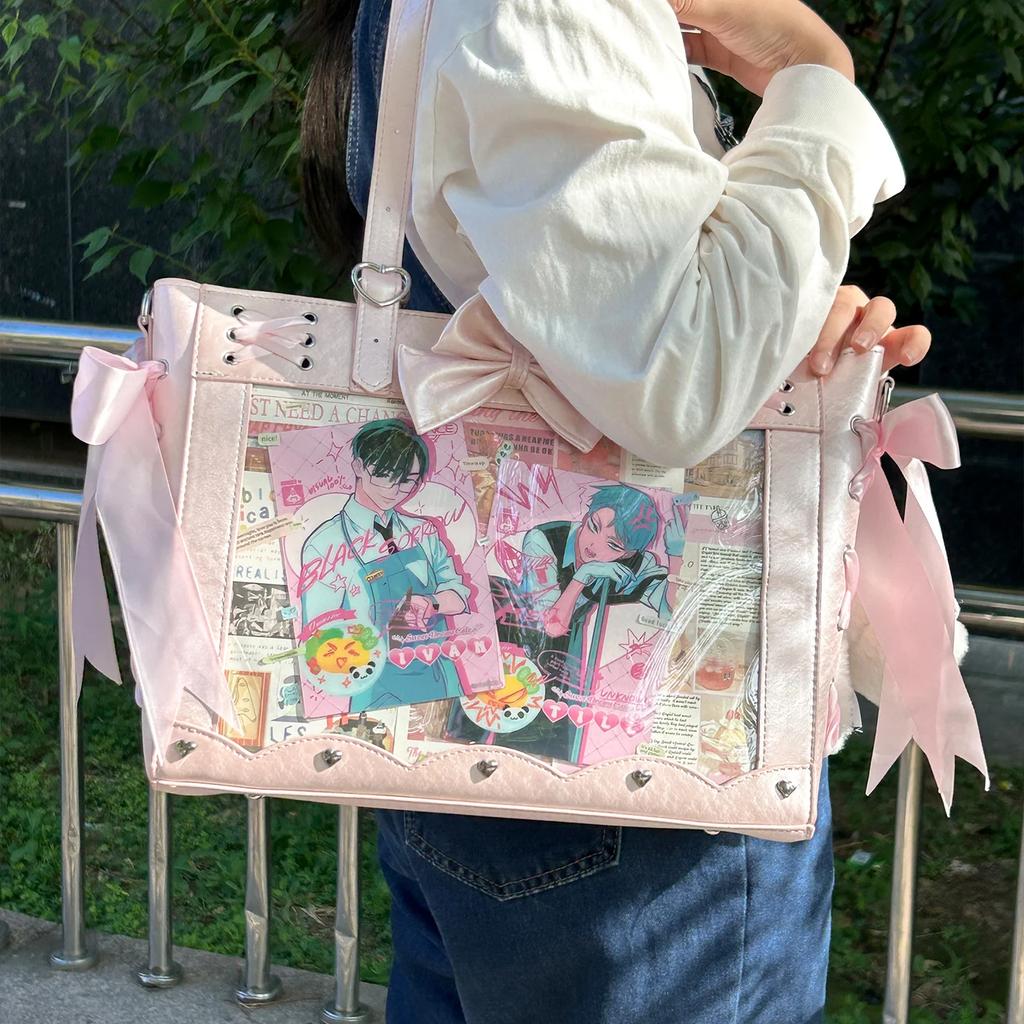 New Lolita Women Ulzzang Ita Bags Fashion Designer PU Subculture Harajuku DIY Anime Badge Tote Bag Female Y2K Shoulder Bag