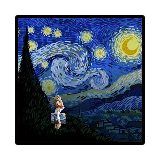 Starry Night by Vincent Van Gogh Famous Artist Art Posters and Prints Abstract Wall Picture Canvas Oil Painting Home Decoration 20X20CM No Framed
