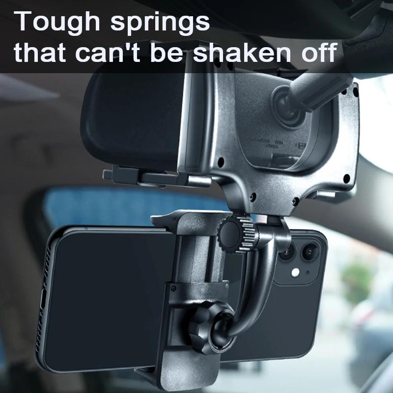 Rearview Mirror Phone Holder for Car Free Rotation Adjustment Phone Mount Stable Gripper Smartphone Navigation Bracket