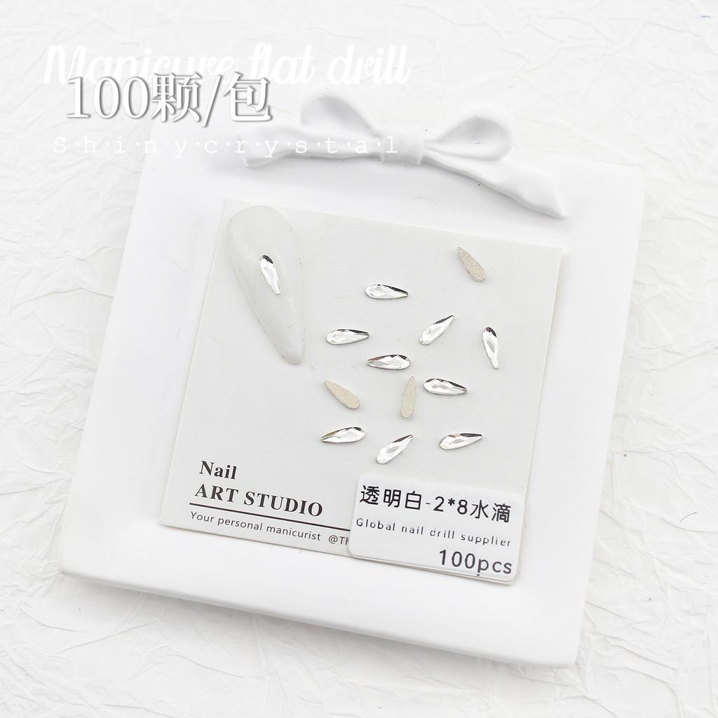 Nail Art White Flat Bottom Special-Shaped Diamond Size Mini Water Drop Love Square Transparent Diamond Jewelry White Rectangular Diamond