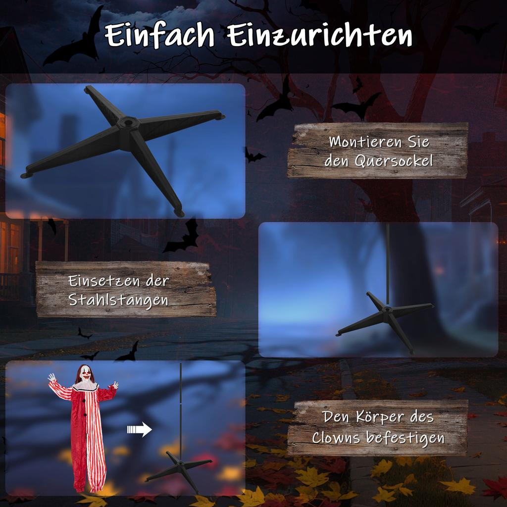 165 cm Dekoracja Halloweenowa Halloweenowy Klaun ze Światełkami LED, Funkcja Dźwiękowa Efekt Ciała