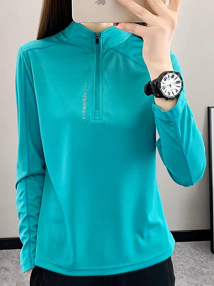 Women's Quick-Dry Long Sleeve Top for Sports, Fitness, Running, Hiking, and Mountaineering - Spring/Summer Lightweight Stand Collar Shirt.