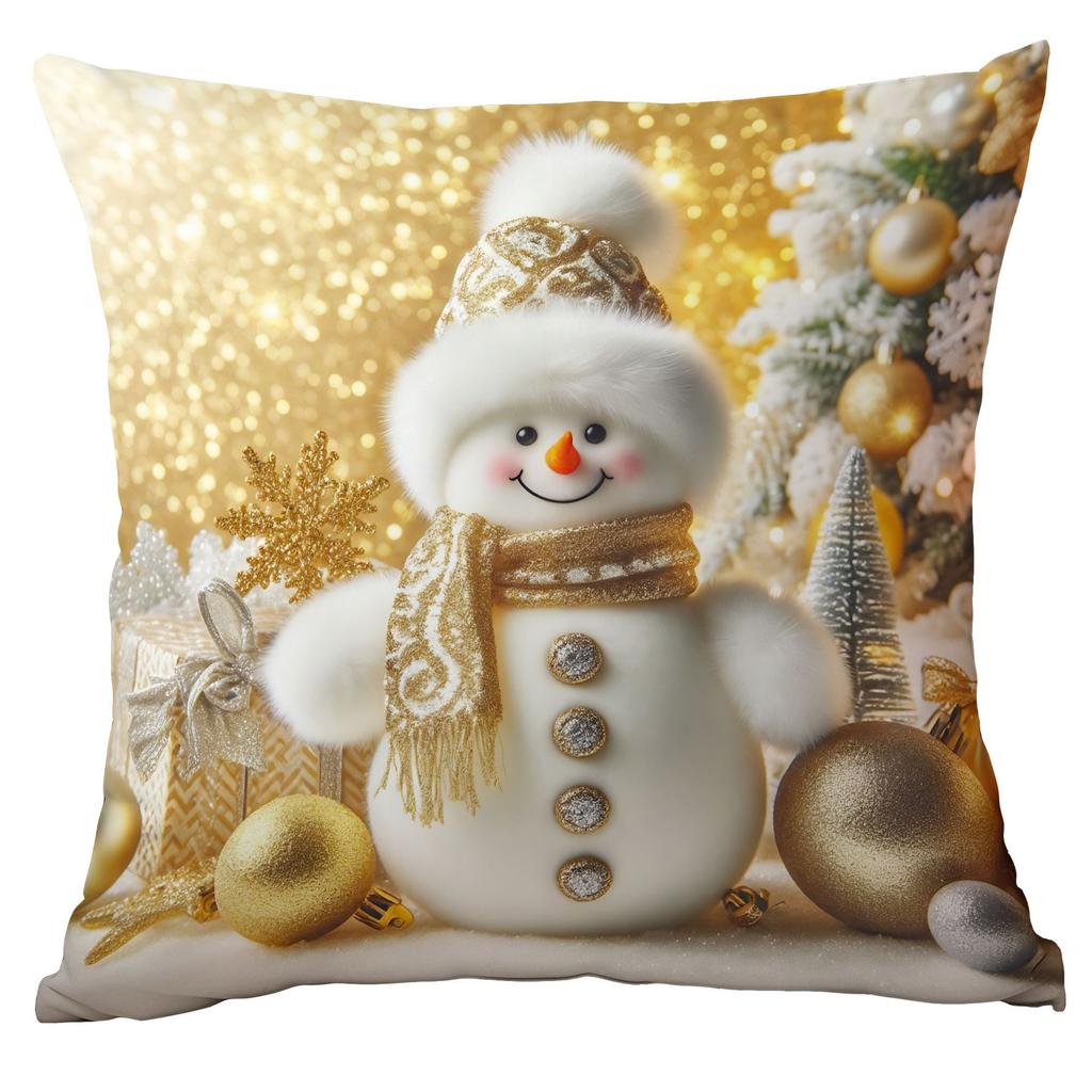 1pc Golden Christmas Cushion Cover Snowman Deer Dwarf Durable Cover 2025 New for Home Ornament Xmas New Year Christmas Decor