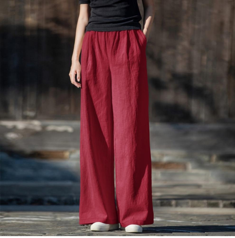Cotton Linen Wide Leg Pants Women's Large Size Casual Trousers Spring Summer Loose Long Pants