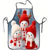 1pc Cute Snowman Family Christmas Apron - Durable Polyester Adjustable Waistband Easy To Clean Perfect For Kitchen Cooking Garde