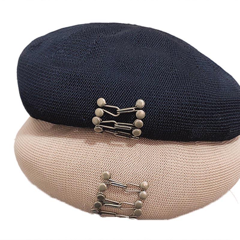 

Весна-лето, тонкий дышащий лен, черный берет с металлическими пуговицами, прибитый вручную, шляпы для женщин, дизайнерская кепка художника, шляпы с грибами