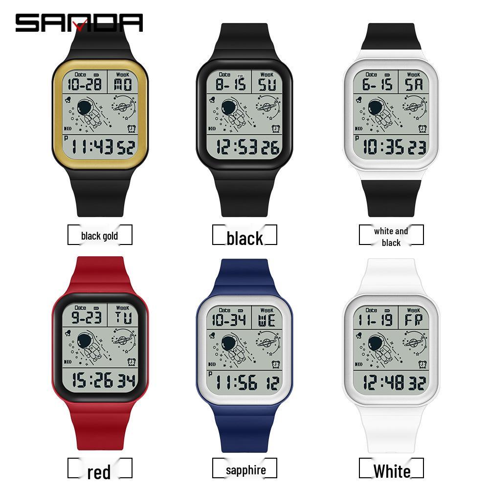 Sanda New Electronic Astronaut Watch – Square Strap, Detachable, Digital for Teens and Students