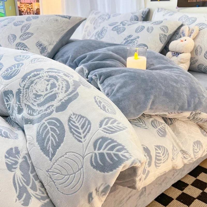 

Winter Thick Printed Milk Velvet Four Pcs Set Comfortable and Warm Short Plush Duvet Cover 3-piece Set of Children s Bed Sheets 1.2m 150x200cm 3pcs