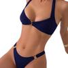 2025 New Bikini Solid Color Split Hollow Sexy Metal Ring Beach Pit Bikini Split