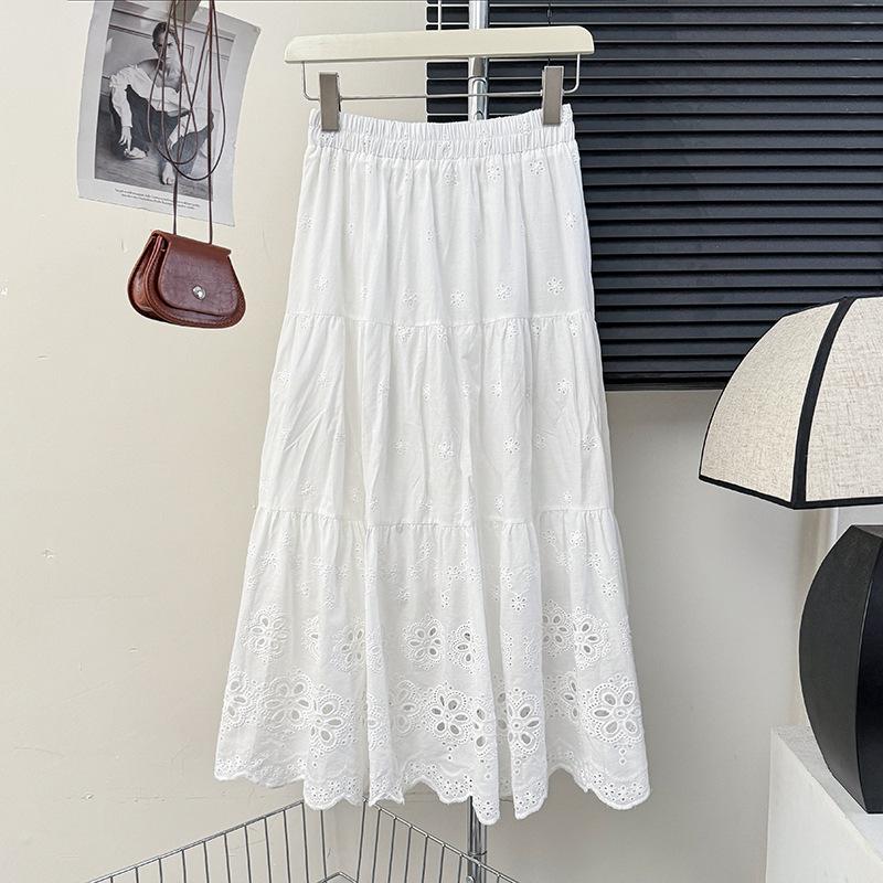 

Нежная и милая юбка А-образного силуэта с вышивкой, белая юбка, весна-лето 2025, новинка, юбка средней и длинной длины с высокой талией one size fits all