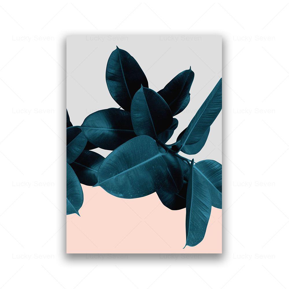 Tropical Plant Leaves Wall Art Canvas Painting Pink Flower Blue Abstract Nordic Posters and Prints Picture for Living Room Decor