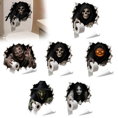 Graphic Wall Stickers for Refrigerator Spooky Crack Ghost Toilet Tank Lid Sticker, Halloween Horror 3D Broken Zombie Funny Bathroom Supplies