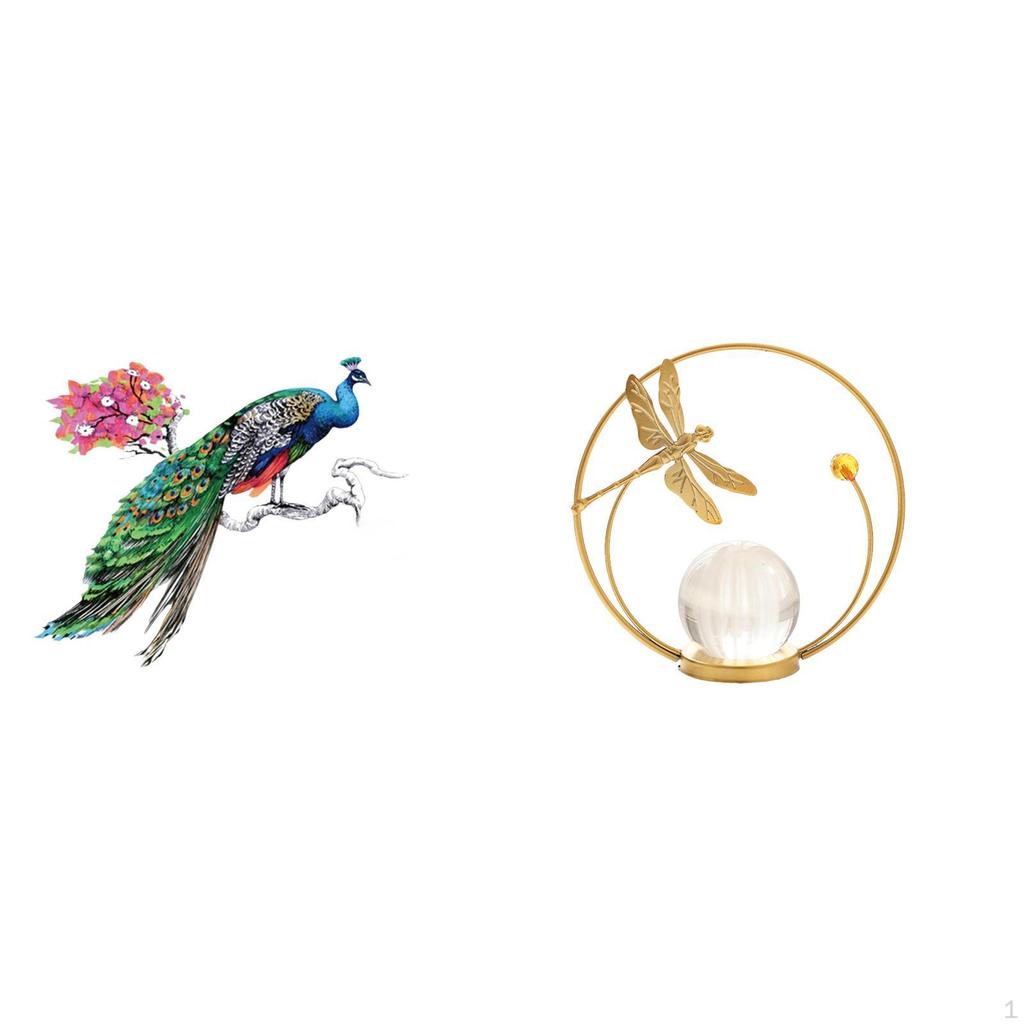 Retro PVC Wall Sticker And Crystal Ball Sculpture Metal Figurine Desk Ornament for Living Room