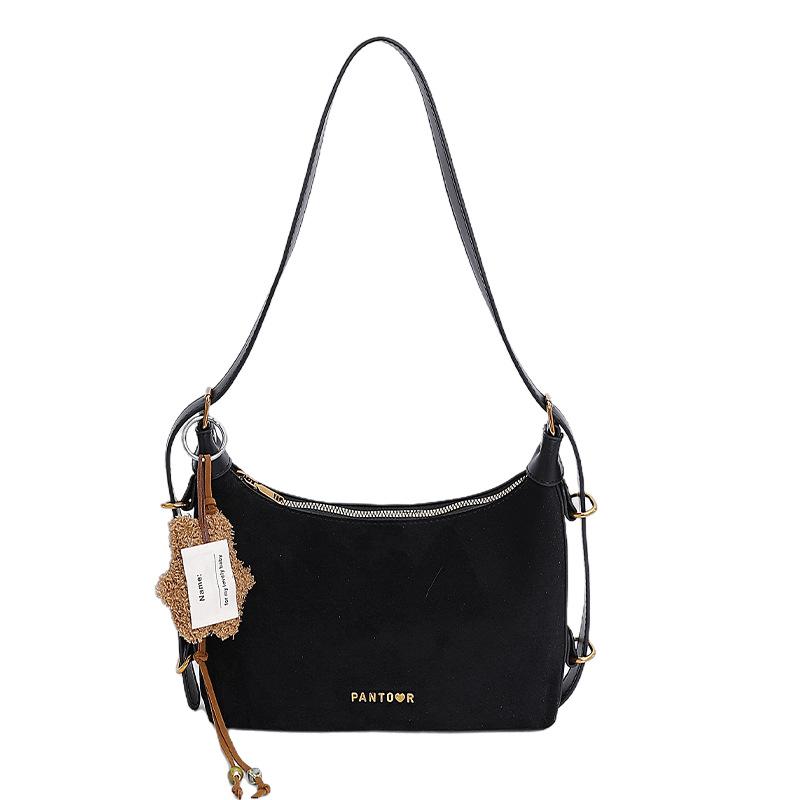 

This autumn and winter new retro matte shoulder bag solid color messenger bag versatile shoulder underarm bag Without pendant чёрный