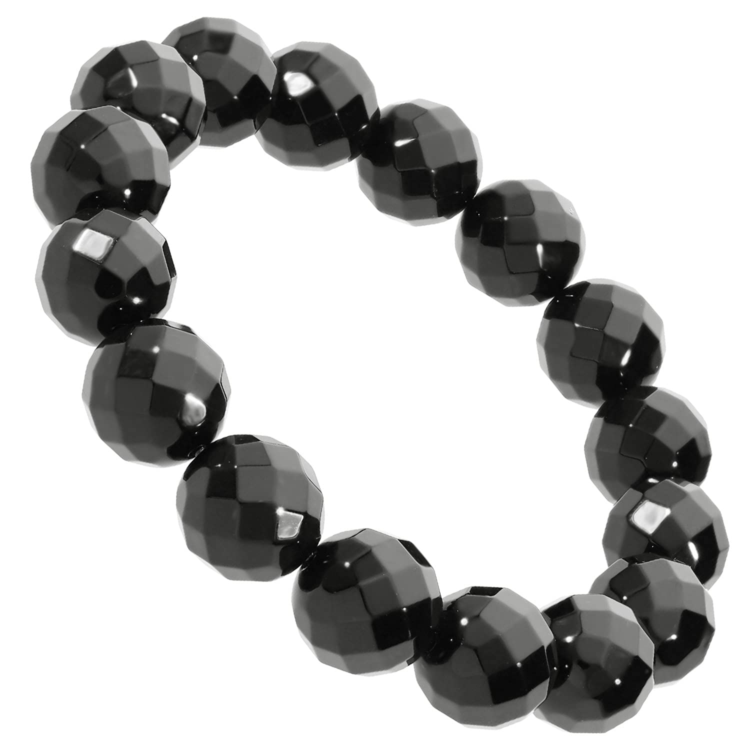 

Shinjuku Gin no Kura Black Onyx Cut Bracelet 12mm Natural Stone Power Stone Agate Amulet Unisex Men L Women LL Approx 19.5cm Silicone Pouch Included чорний
