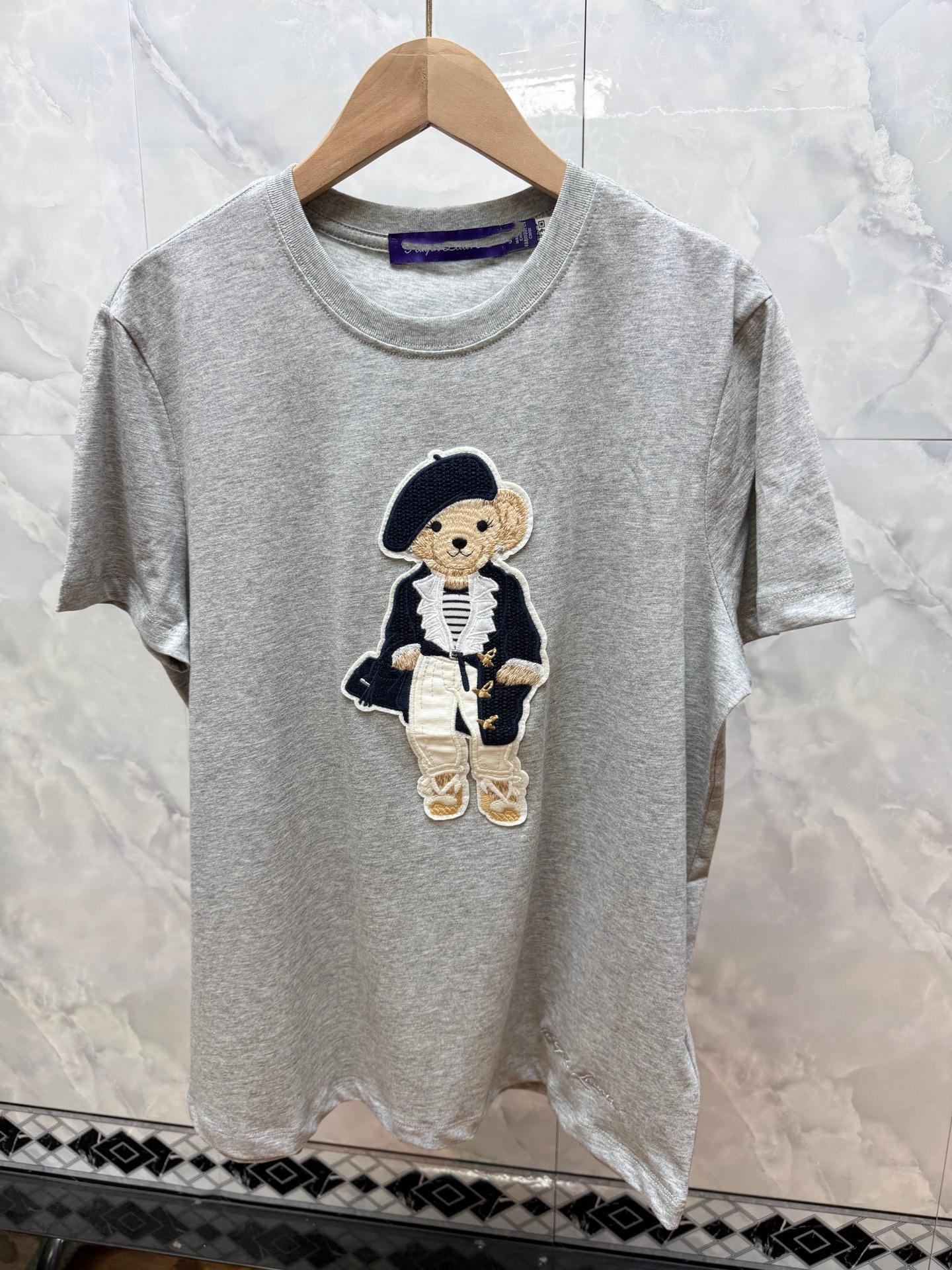 

Ralph Bear Embroidered Unisex Casual Loose Short Sleeve T-shirt Extra Large серый