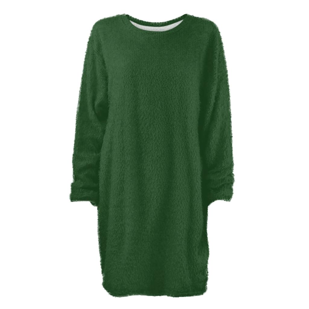 Women's Round Neck Casual Long Sleeve Plush Solid Color Dresses
