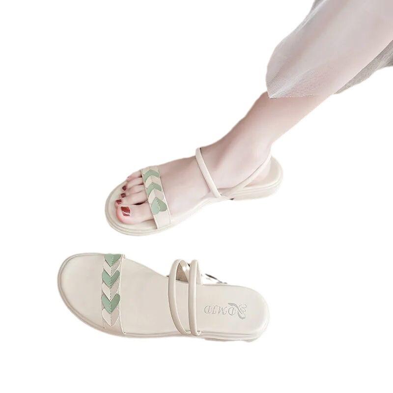 2025 Sandalen Damen Jahr Neu Weiblich Sommer Student Flache Sohle Vielseitig Zwei Tragearten Coole Hausschuhe Klein Frisch Strandschuhe
