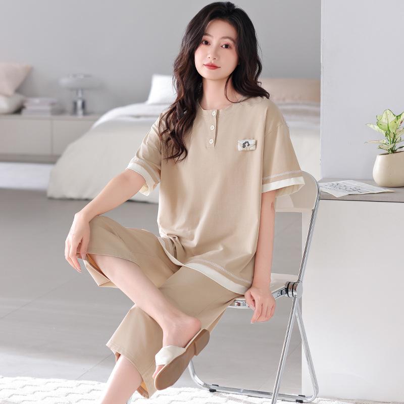 Pajamas Women's 1011 New Spring and Summer Thin Short-sleeved Large-size Cropped Pants Loungewear Modal Suit