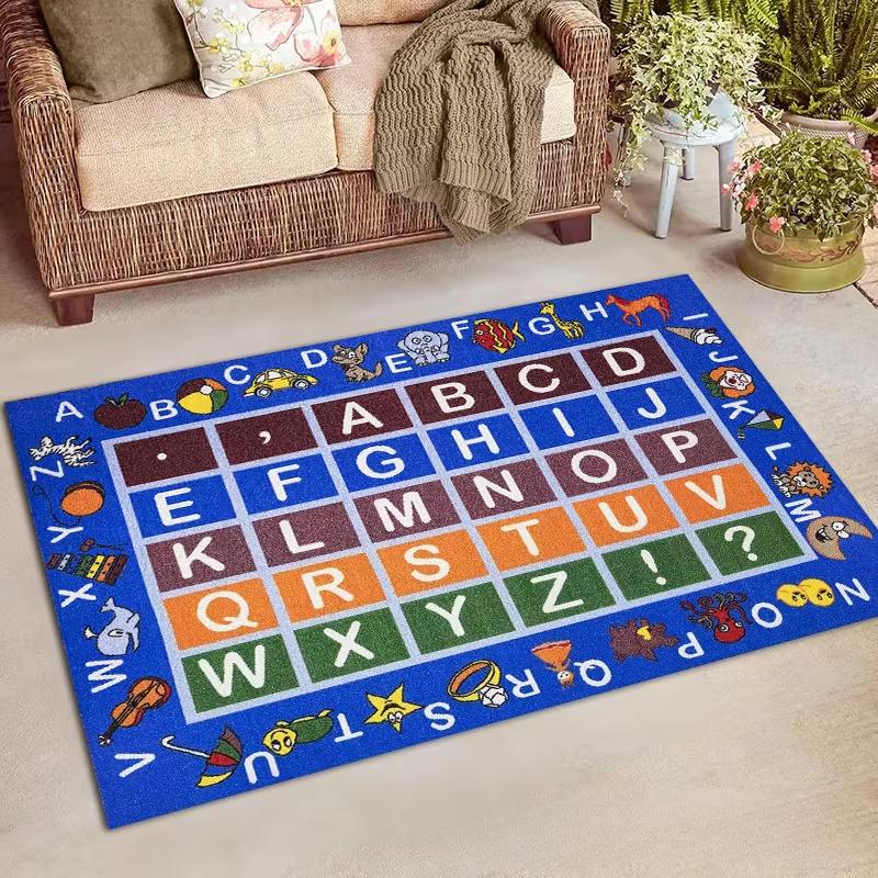 ABC Kids Rug Educational Play Mat with Alphabet, Numbers, Animals, Non-Slip Carpet for, Preschool, Classroom Playroom, Nursery
