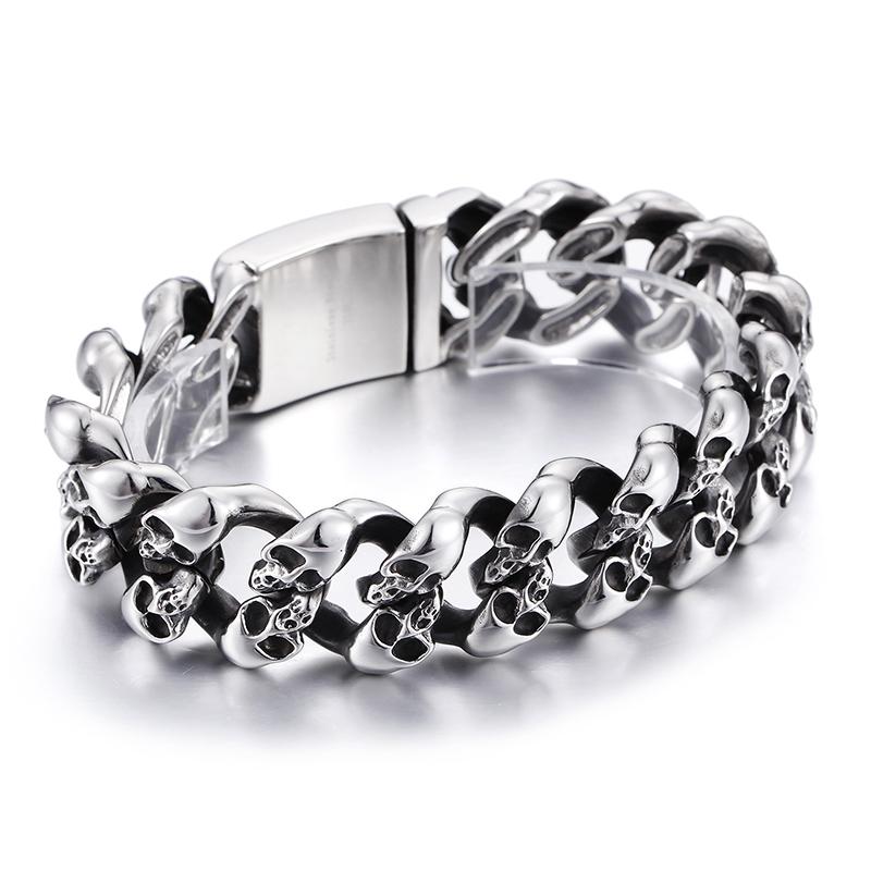 KALEN European and American Fashion Jewelry Titanium Steel Bangle Retro Punk Personality Skull Men s Bracelet 21cm&Punk