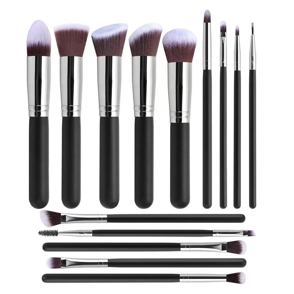 14-Piece Long-Handled Makeup Brush Set: Includes Blush, Eyeshadow, Powder, and Foundation Brushes